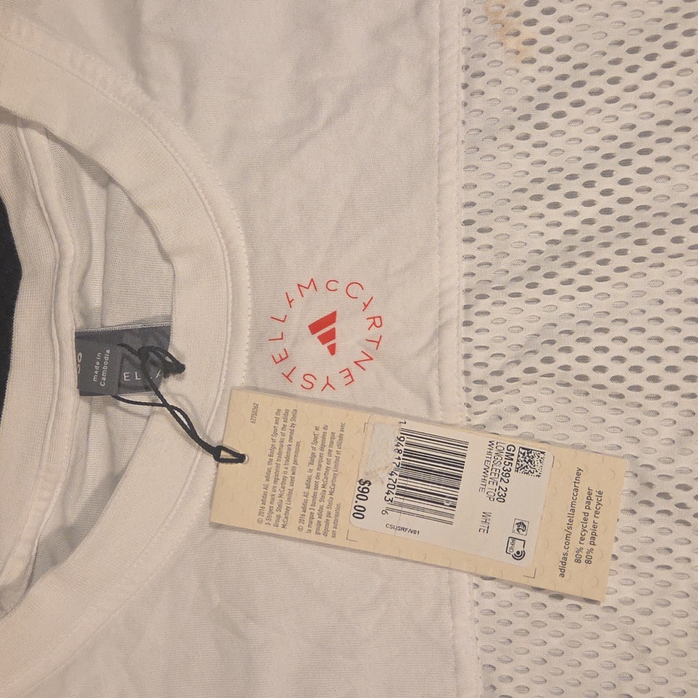 Long Sleeve, Loose Fitting, White Mesh Athletic Top - Size 36 - Picture 2 of 4